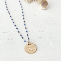Sale HappyBulle Collier perles Miyuki colorées personnalisé médaille gravée plaqué or 15 mm