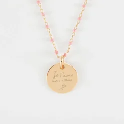 Clearance HappyBulle Collier perles Miyuki colorées personnalisé médaille gravée plaqué or coeur estampillé 15 mm - x Atelier Wagram
