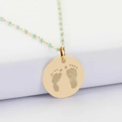 New HappyBulle Collier perles Miyuki colorées personnalisé médaille gravée plaqué or 19 mm