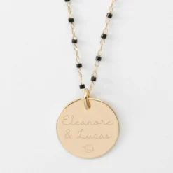 New HappyBulle Collier perles Miyuki colorées personnalisé médaille gravée plaqué or 19 mm