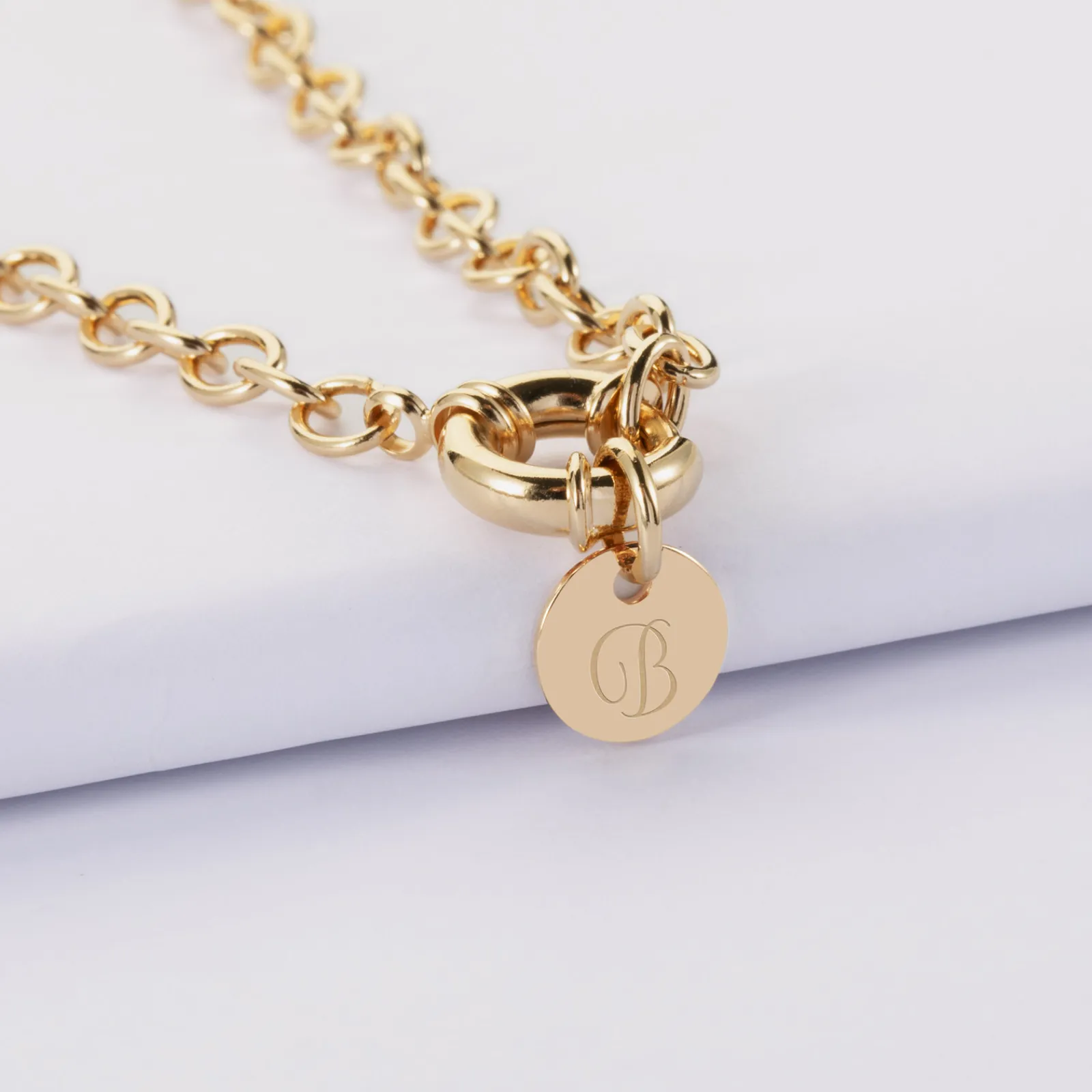 Best HappyBulle Collier personnalisé chaine fermoir marin médaille gravée plaqué or 10 mm
