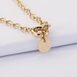 Best HappyBulle Collier personnalisé chaine fermoir marin médaille gravée plaqué or 10 mm