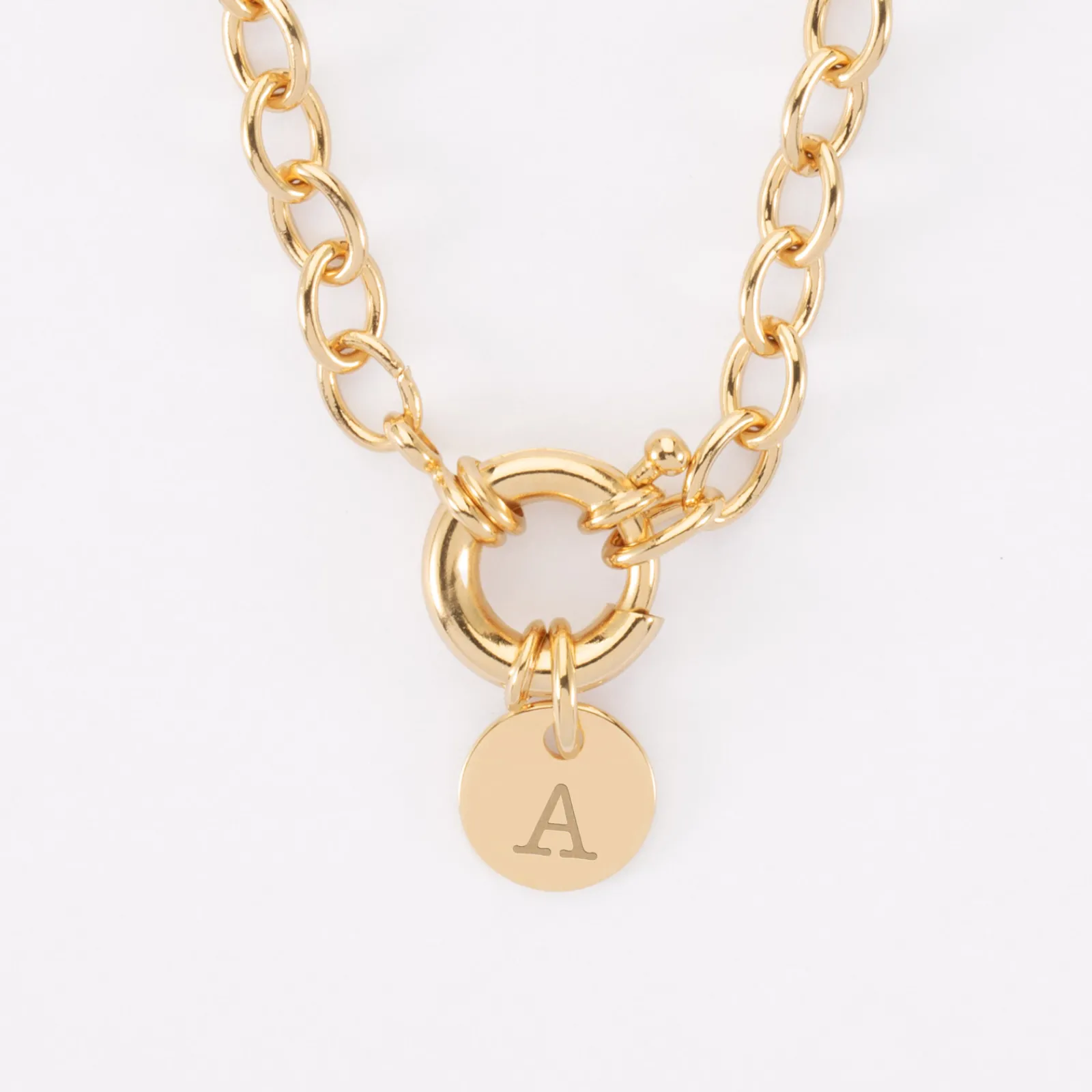 Best HappyBulle Collier personnalisé chaine fermoir marin médaille gravée plaqué or 10 mm