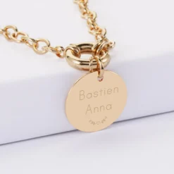 Clearance HappyBulle Collier personnalisé chaine fermoir marin médaille gravée plaqué or 19 mm