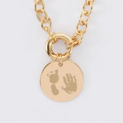 Clearance HappyBulle Collier personnalisé chaine fermoir marin médaille gravée plaqué or 19 mm
