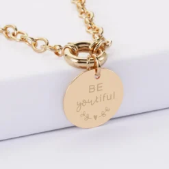 Clearance HappyBulle Collier personnalisé chaine fermoir marin médaille gravée plaqué or 19 mm