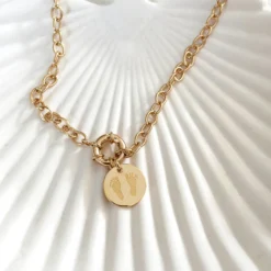 Best HappyBulle Collier personnalisé chaine fermoir marin médaille gravée plaqué or 15 mm