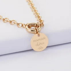 Best HappyBulle Collier personnalisé chaine fermoir marin médaille gravée plaqué or 15 mm