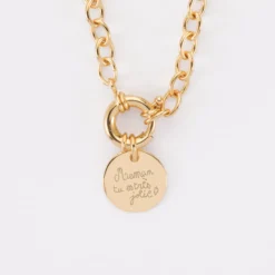 Best HappyBulle Collier personnalisé chaine fermoir marin médaille gravée plaqué or 15 mm