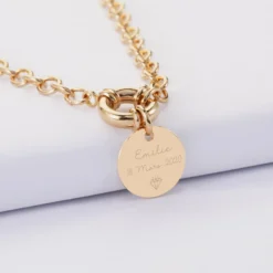 Best HappyBulle Collier personnalisé chaine fermoir marin médaille gravée plaqué or 15 mm