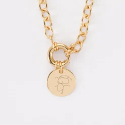 Best HappyBulle Collier personnalisé chaine fermoir marin médaille gravée plaqué or 15 mm