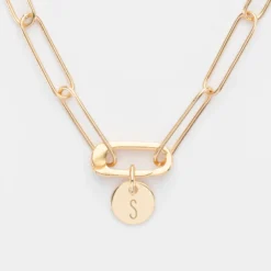 Hot HappyBulle Collier personnalisé grandes mailles mousqueton médaille gravée plaqué or 10 mm Plaqué or 18k