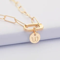 Hot HappyBulle Collier personnalisé grandes mailles mousqueton médaille gravée plaqué or 10 mm Plaqué or 18k