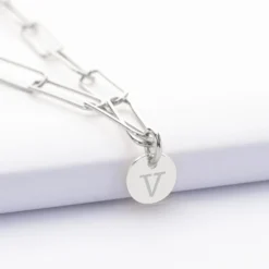 HappyBulle Collier personnalisé grandes mailles médaille gravée argent 10 mm Argent rhodié 925