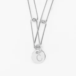 HappyBulle Collier personnalisé grandes mailles médaille gravée argent 10 mm Argent rhodié 925
