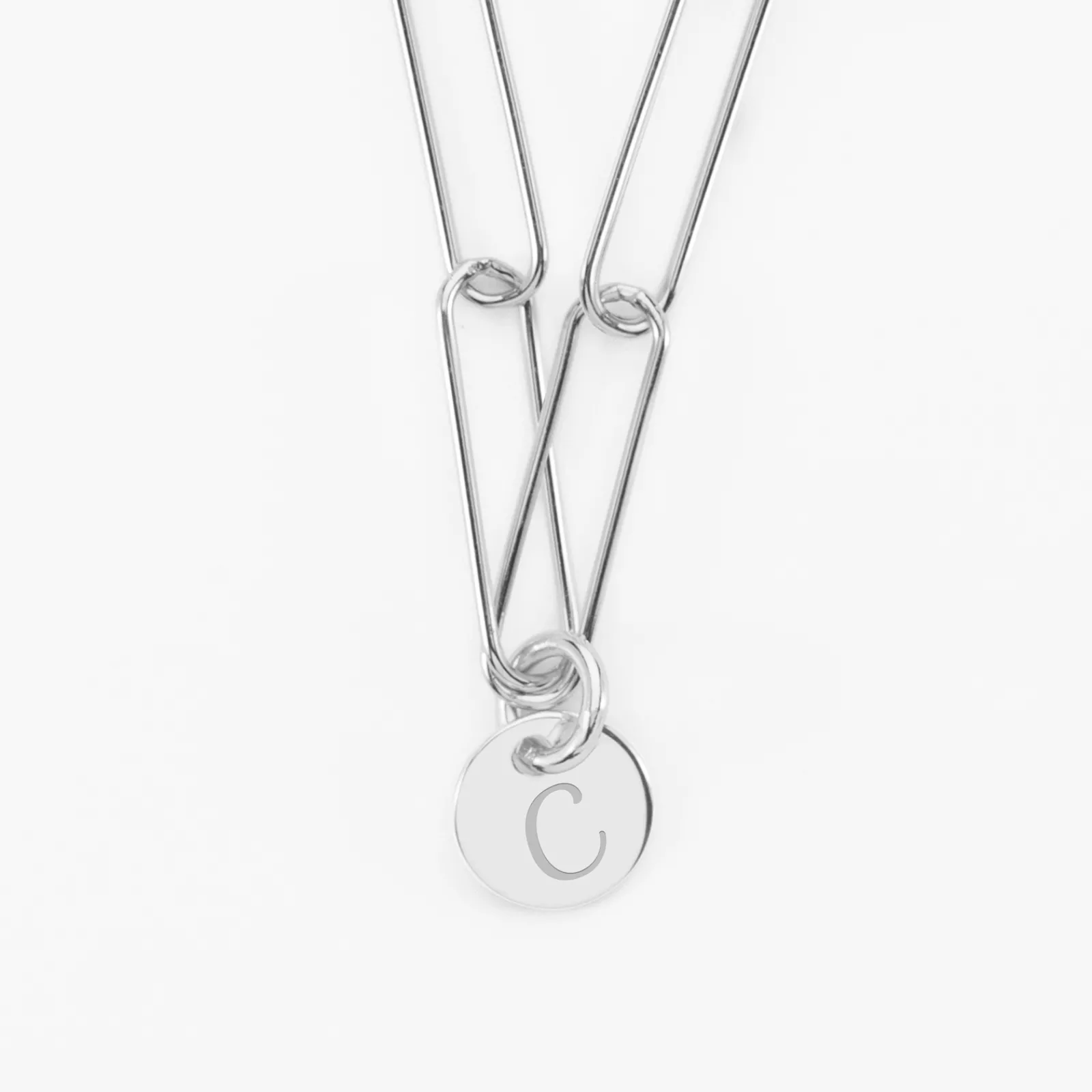 HappyBulle Collier personnalisé grandes mailles médaille gravée argent 10 mm Argent rhodié 925