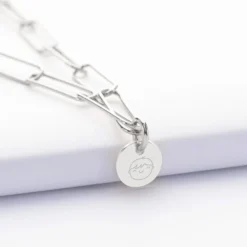 HappyBulle Collier personnalisé grandes mailles médaille gravée argent 10 mm Argent rhodié 925