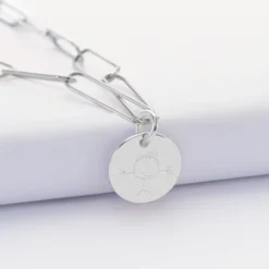 Outlet HappyBulle Collier personnalisé grandes mailles médaille gravée argent 15 mm Argent rhodié 925