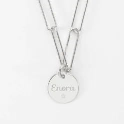 Outlet HappyBulle Collier personnalisé grandes mailles médaille gravée argent 15 mm Argent rhodié 925