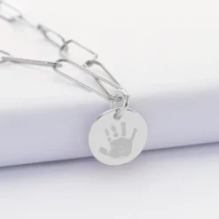 Outlet HappyBulle Collier personnalisé grandes mailles médaille gravée argent 15 mm Argent rhodié 925