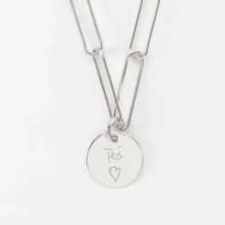 Outlet HappyBulle Collier personnalisé grandes mailles médaille gravée argent 15 mm Argent rhodié 925