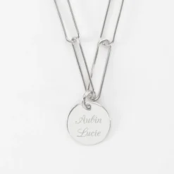 Outlet HappyBulle Collier personnalisé grandes mailles médaille gravée argent 15 mm Argent rhodié 925