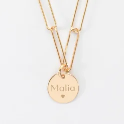 Outlet HappyBulle Collier personnalisé grandes mailles médaille gravée plaqué or 15 mm Plaqué or 18k