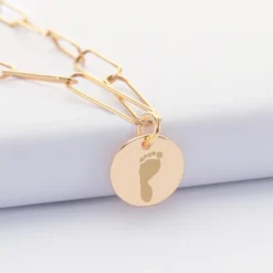 Outlet HappyBulle Collier personnalisé grandes mailles médaille gravée plaqué or 15 mm Plaqué or 18k
