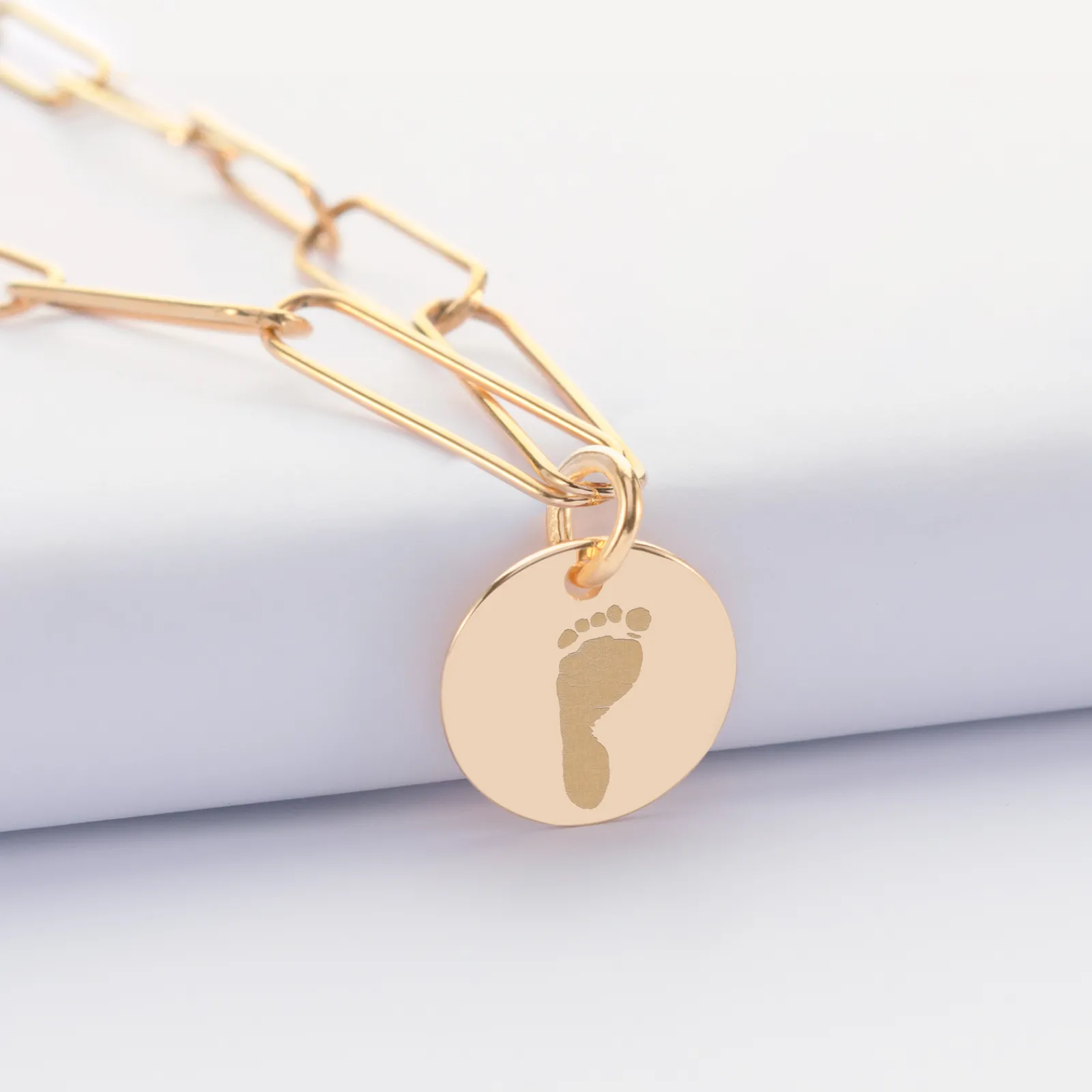 Outlet HappyBulle Collier personnalisé grandes mailles médaille gravée plaqué or 15 mm Plaqué or 18k