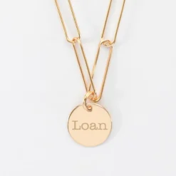 Outlet HappyBulle Collier personnalisé grandes mailles médaille gravée plaqué or 15 mm Plaqué or 18k