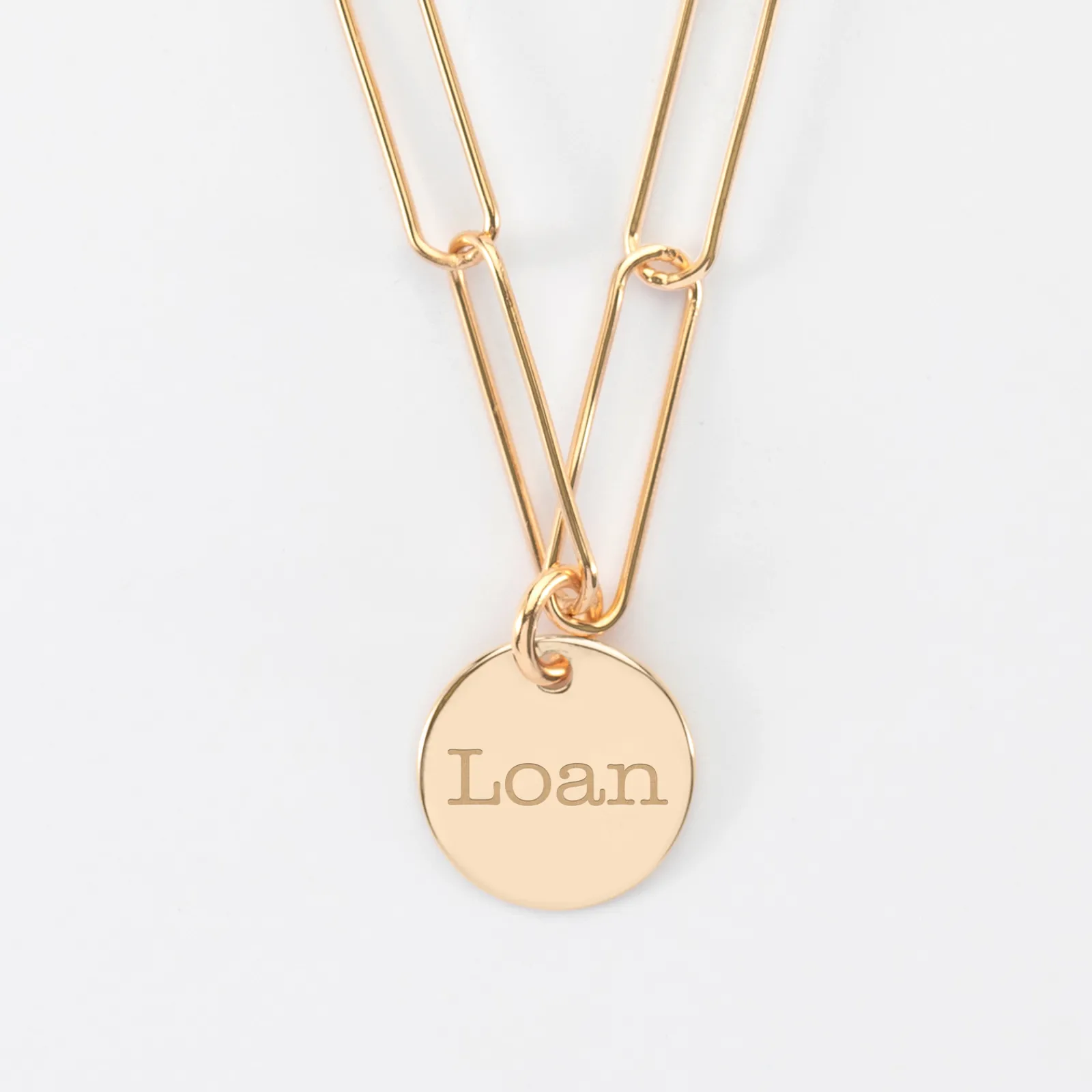 Outlet HappyBulle Collier personnalisé grandes mailles médaille gravée plaqué or 15 mm Plaqué or 18k