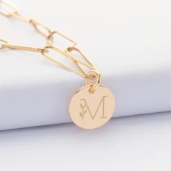 Outlet HappyBulle Collier personnalisé grandes mailles médaille gravée plaqué or 15 mm Plaqué or 18k
