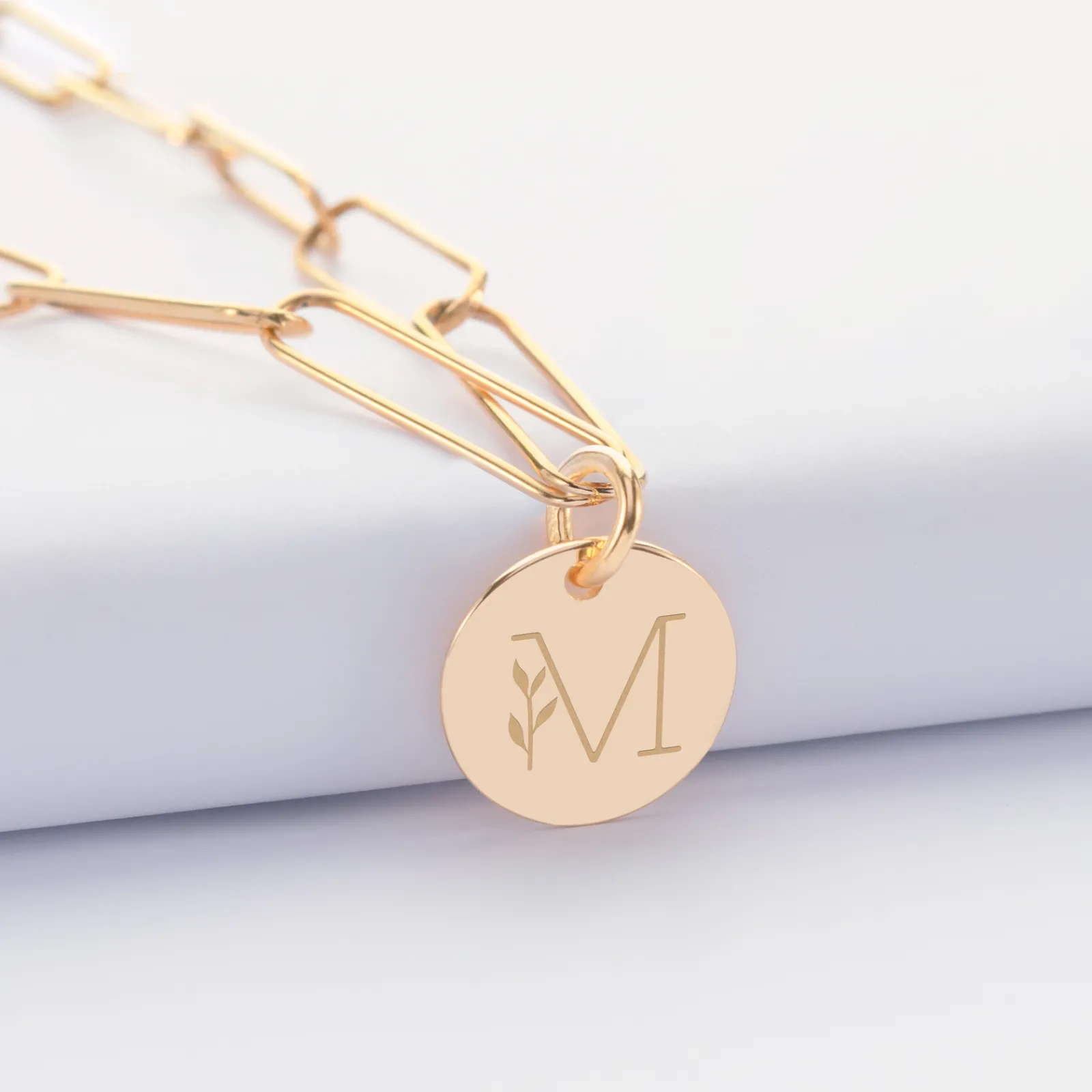 Outlet HappyBulle Collier personnalisé grandes mailles médaille gravée plaqué or 15 mm Plaqué or 18k