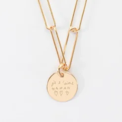 Outlet HappyBulle Collier personnalisé grandes mailles médaille gravée plaqué or 15 mm Plaqué or 18k