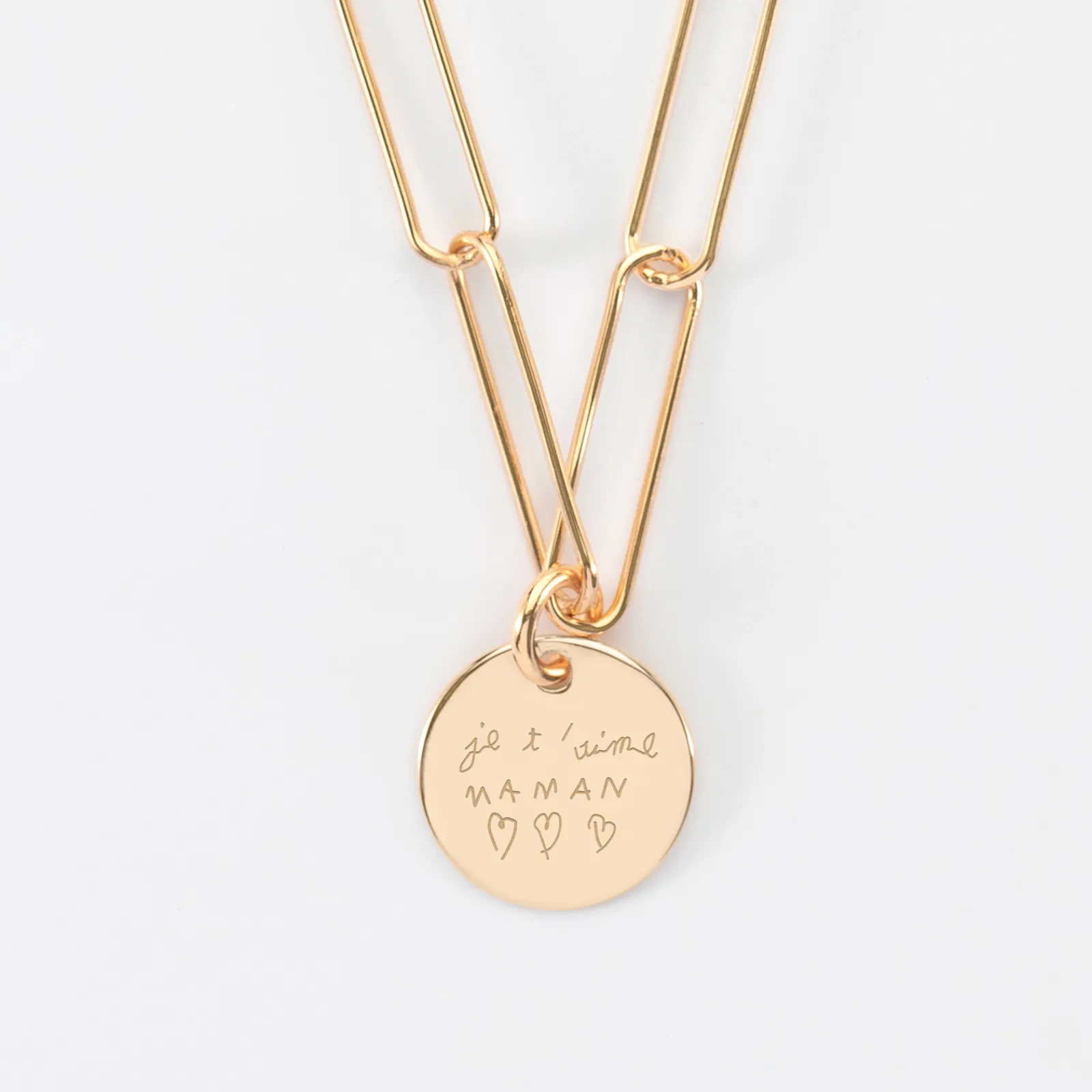 Outlet HappyBulle Collier personnalisé grandes mailles médaille gravée plaqué or 15 mm Plaqué or 18k