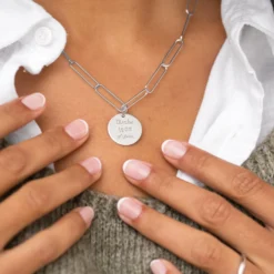 Hot HappyBulle Collier personnalisé grandes mailles médaille gravée argent 19 mm Argent rhodié 925