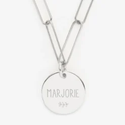 Hot HappyBulle Collier personnalisé grandes mailles médaille gravée argent 19 mm Argent rhodié 925