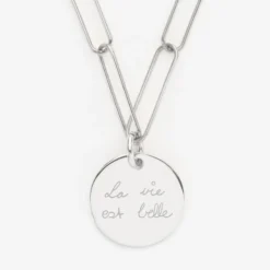 Hot HappyBulle Collier personnalisé grandes mailles médaille gravée argent 19 mm Argent rhodié 925