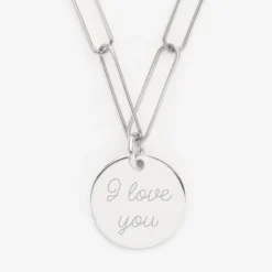 Hot HappyBulle Collier personnalisé grandes mailles médaille gravée argent 19 mm Argent rhodié 925
