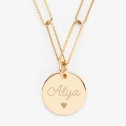 Hot HappyBulle Collier personnalisé grandes mailles médaille gravée plaqué or 19 mm Plaqué or 18k