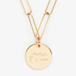 Hot HappyBulle Collier personnalisé grandes mailles médaille gravée plaqué or 19 mm Plaqué or 18k