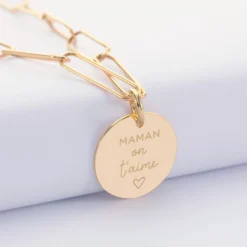 Hot HappyBulle Collier personnalisé grandes mailles médaille gravée plaqué or 19 mm Plaqué or 18k