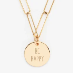 Hot HappyBulle Collier personnalisé grandes mailles médaille gravée plaqué or 19 mm Plaqué or 18k