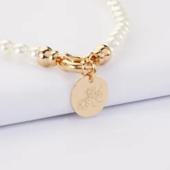 Outlet HappyBulle Collier personnalisé perles de Majorque fermoir marin médaille gravée plaqué or 15 mm