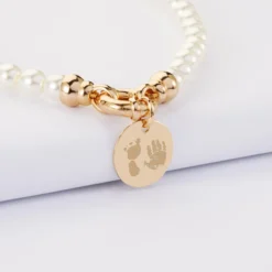 Outlet HappyBulle Collier personnalisé perles de Majorque fermoir marin médaille gravée plaqué or 15 mm