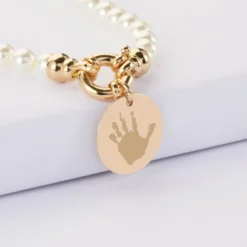 Hot HappyBulle Collier personnalisé perles de Majorque fermoir marin médaille gravée plaqué or 19 mm