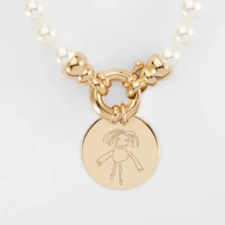 Hot HappyBulle Collier personnalisé perles de Majorque fermoir marin médaille gravée plaqué or 19 mm