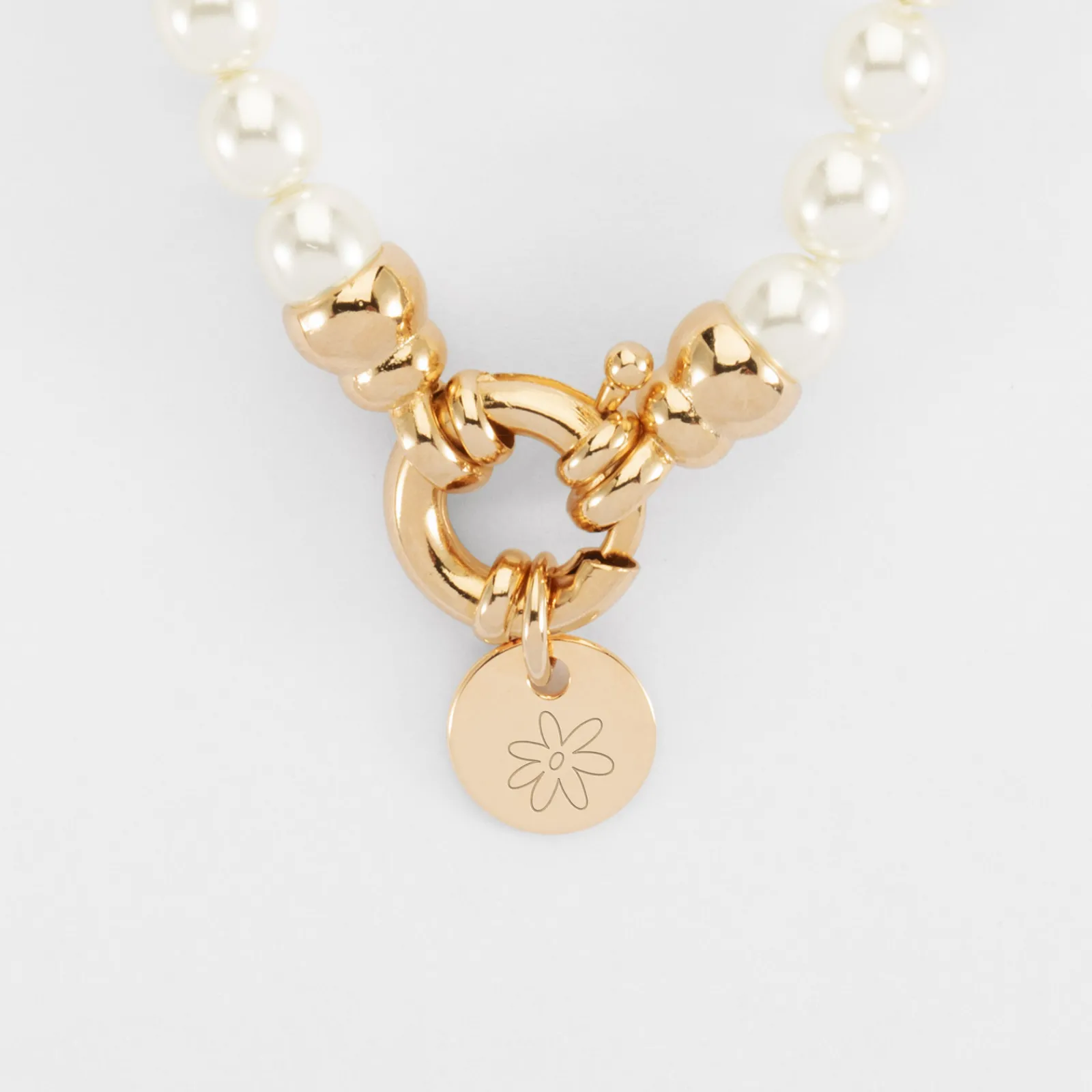Hot HappyBulle Collier personnalisé perles de Majorque fermoir marin médaille gravée plaqué or 10 mm