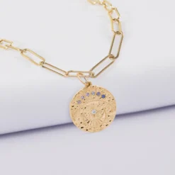 Hot HappyBulle Collier personnalisé petites mailles médaille Lune zircons crépuscule gravée plaqué or 16 mm
