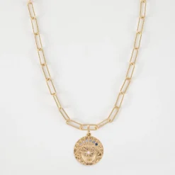Hot HappyBulle Collier personnalisé petites mailles médaille Lune zircons crépuscule gravée plaqué or 16 mm